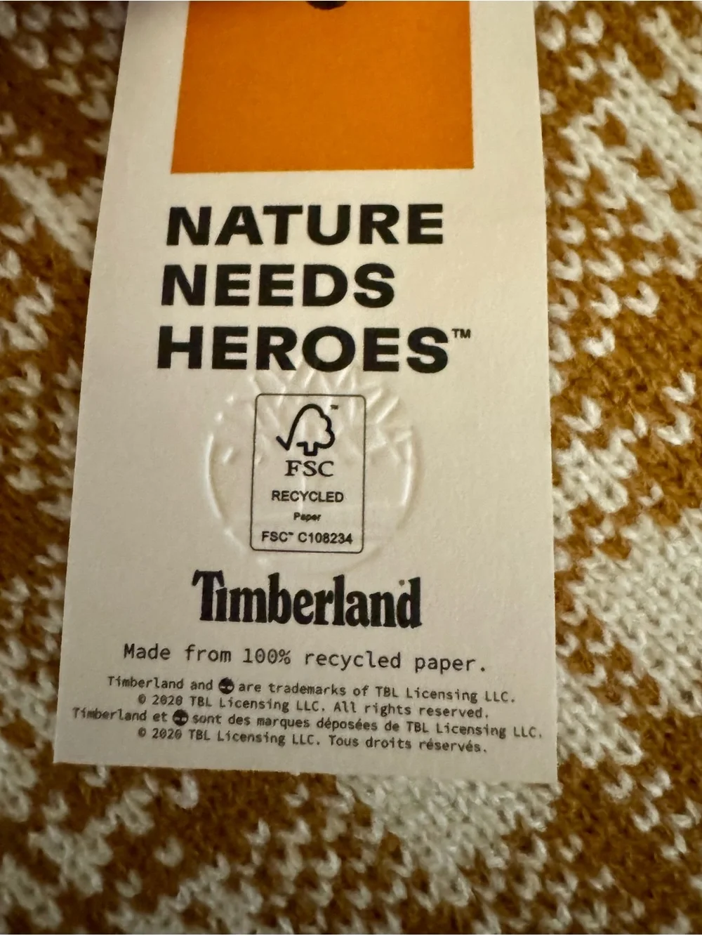 Timberland Plaid Knit Scarf Cream Camel NWT 63” Cozy Winter